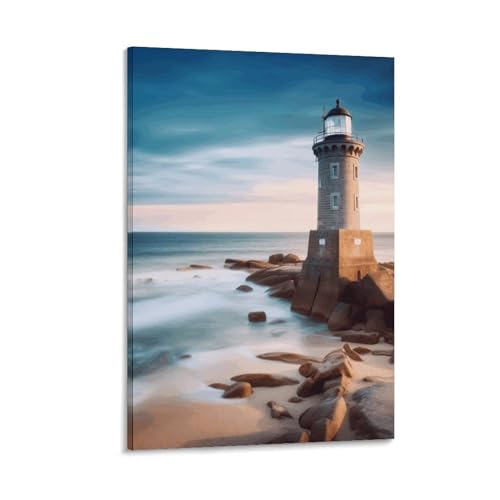 Affiche pour salon ambiance bord de mer : toile de phare et plage pour décoration de chambre