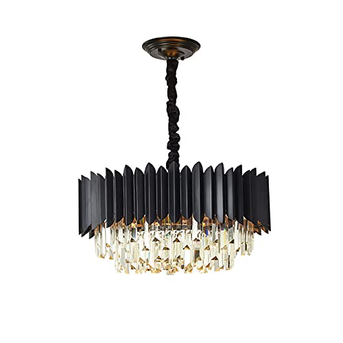 WANGKUN Crystal Chandeliers Modern Light Luxury During Lighting,Black Adjustable Chain Ceiling Light Lighting â€‹Fixture,for Restaurant Living Room Villa Hotel Classic Interiors-Black 60x36cm