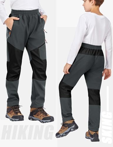 Image of Kids Winter Pants Fleece Lined Waterproof Boys Ski Pants Thermal Outdoor Softshell with Zipper Pockets