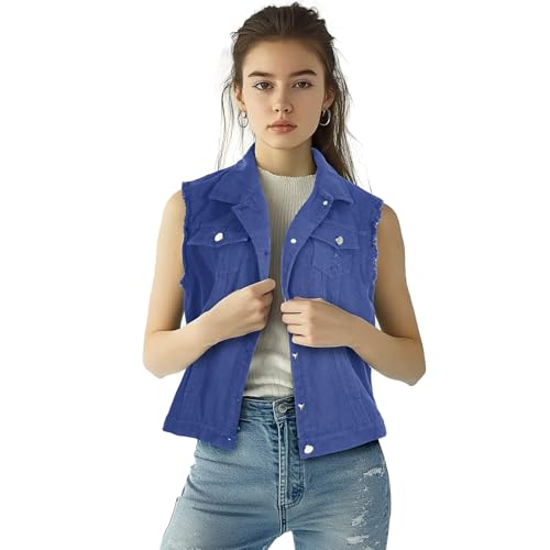 Women's Lapel Blue Denim Vest Buttoned Vest Jacket2