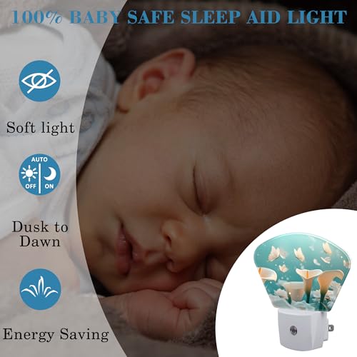 Image of White Calla Lily Night Light Plug into Wall, White Butterfly Night Light with Dusk to Dawn Sensor for Kid Girls Boys Women Men Room, Hallway, Kitchen, Bathroom, Stairs Decor