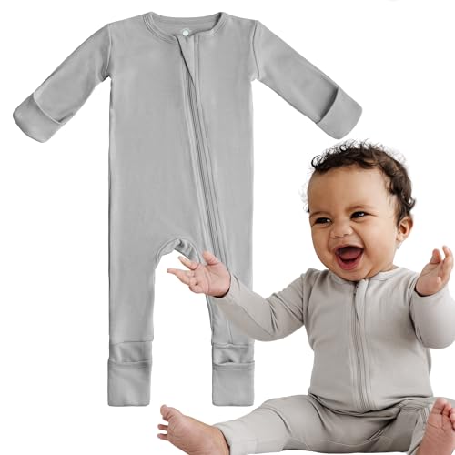 Image of Dreamland Baby Bamboo Viscose Baby Pajamas (0-9 months). Ultra Soft Viscose Sleepers with 2-Way Zipper, Mitten & Foot Cuffs