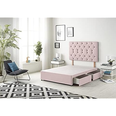 Bed Centre Premier Divan Base with 2 Drawers and Matching Headboard - Available in Multiple Fabrics and Colours (3FT Single, Plush Pink) Cover