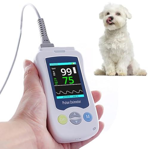 WHOOLEFUN Veterinär-Pulsoximeter, Tragbares Tierarzt-Oximeter Mit Ohr-/Zungensensor, Optionaler Temperaturfühler, SpO2- Und Pulsfrequenzüberwachung, 2,4-Zoll-Display, Für Katzen, Hunde, Kleintiere
