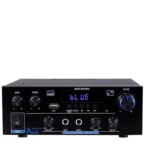 AK55 Stereo Audio Amplifier, 600W Home 2 Channel Wireless Bluetooth 5.0 Power Amplifier System, Home Amplifiers FM Radio, USB, SD Card, Home Theater Audio Stereo System