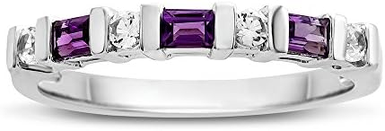 FJC Finejewelers 3x2mm Baguette Amethyst and Created White Sapphire Stackable Band Ring Size 9