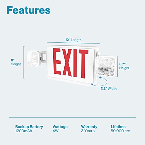 Sunco Lighting Lighted Exit Signs For Business With Battery Backup, Emergency Led Exit Light Combo, 120-277V Double Sided With Two Led Flood Lights, Fire Resistant Ul 94V-0, Commercial Grade 6 Pack #TOP1