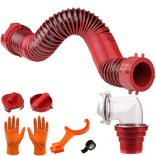 Image of 3FT RV Sewer Hose Kit: Heavy Duty Camper Waste Hose with Leak-Proof Swivel Fittings, 90 Clear Elbow, 4-in-1 Adapter, TPE Tech for Crush-Proof and UV-Resistant