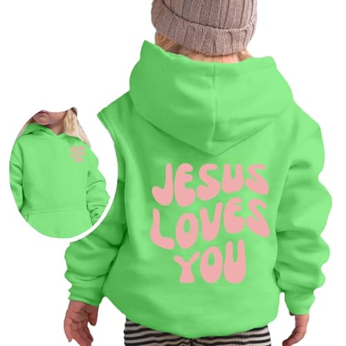 Jesus Loves Me This I Know Hoodies for Teen Girls Trendy Youth Long Sleeve Sweatshirts Tween Tops Preppy Clothes 03 Light Green 10-11 Years3