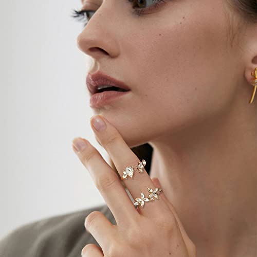 16 Pcs Gold Boho Sparkle Knuckle Rings Set For Women Girl, Vintage Fashion Aesthetic Trendy Joint Love Ring Pack, Retro Rhinestone Assorted Moon Star Crystal Flower Leaf Diamond Jewelry - Thumbnail 2