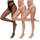 Aaronano 3 Pairs Toeless Pantyhose Tights for Women 10D Control Top Open Toe Pantyhose Sheer Tights 2 Natural and 1 Black M