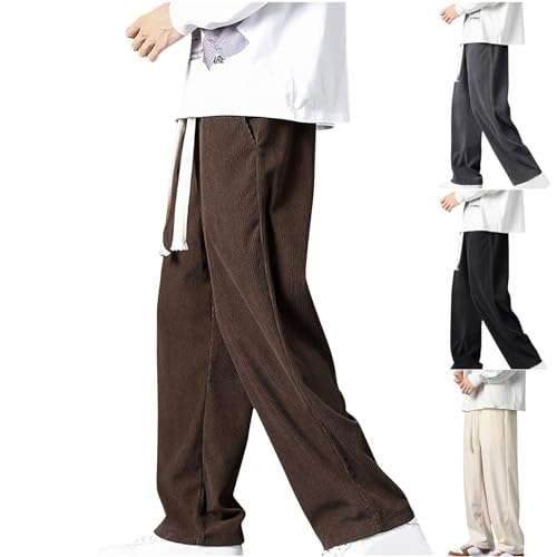 Cambkatl Men's Retro Corduroy Pants Elastic Waist Baggy Wide Leg Loose Fit Straight Drawstring Sweatpants with Pockets2