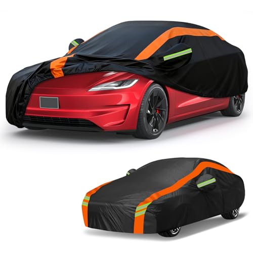 Blshwez Multi-Layer All Weather Waterproof Car Cover for Tesla Model 3 2017-2026, Snow Rain UV Protection with Zipper Door & Storage Bag