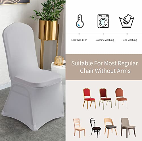 Mingyit 20 Pcs Silver Spandex Dining Room Chair Covers For Living Room - Universal Stretch Chair Slipcovers Protector For Wedding, Banquet, And Party (20, Silver) #TOP2