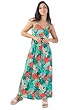 Encolure en V devant Coton Du Monde  Robe Longue Fluide AMYNA Fines Bretelles imprimé Tropical Vert 40