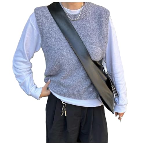 Image of Miqil Women Comfy Sweater Vest Casual Sleeveless Ribbed Knit Vest Trendy Crew Neck Knitted Pullover Tank Top Streetwear