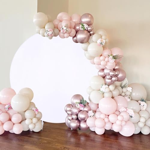 Image of White Round Backdrop 6.5ft Balloon Circle Backdrop Cover for Wedding Birthday Parties Baby Shower Photography Background (Frame Not Included)
