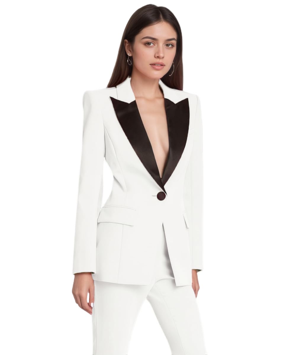 2 Piece Pant Suits for Women Slim Fit One Button Womens Suiting Wedding Tuxedo Casual Peak Lapel Business