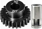 Fraizoe RC 24T M1 8mm Steel Pinion Gear with 8mm to 5mm Adapter Shaft for Traxxas 1/5 X-MAXX 1/10 RC Car Buggy Truck, Available in 14T to 30T Mod 1 Motor Gear for Enhanced Performance and Durability