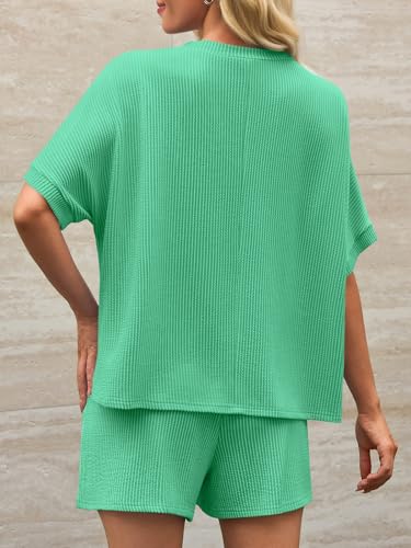 Image of Imily Bela Womens 2 Piece Outfits 2025 Oversized Summer Short Sets Casual Beach Ribbed Short Sleeve Matching Set
