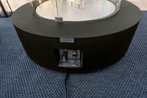 42" Round Modern Concrete Fire Pit Table W/ Glass Guard And Crystals Set In Brown By Akoya Outdoor Essentials (Clear Crystals) #TOP3