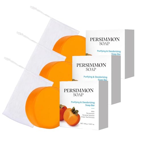 Barra de Jabón de Caqui, Jabón Natural Contra el Olor Corporal para Personas Mayores, Combate el Olor Corporal de Manera Efectiva, Suave y Eficaz para Hombres y Mujeres, Todos los Tipos de Piel (3)