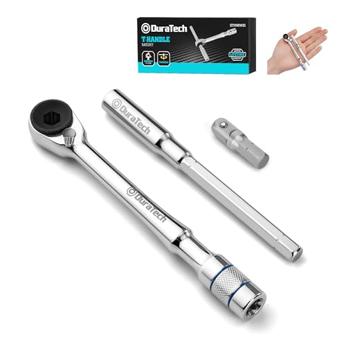 DURATECH 1/4 T-Handle Ratchet Mini Ratchet Wrench with Hex Bit Extension