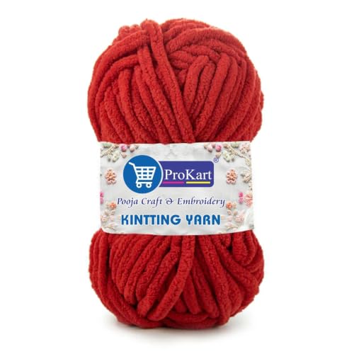 Image of ProKart Premium Blankie Wool, Plush & Cuddly, Chenille Yarn Supersoft Hand Knitting Wool Ball | caps, Throws, Home Furnishing, Scarves, Blankets (Maroon, 100gms x 1 Pack)