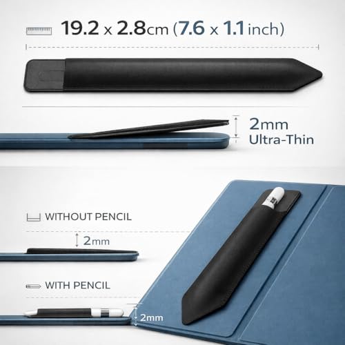 Image of Mizi Pencil Holder Sticker for Apple Pencil Pro, Apple Pencil (USB-C), 1st and 2nd Gen, Elastic Stylus Pocket Pouch Adhesive Pen Sleeve Attached to Case for Apple Pencils and Other Stylus Pens - Black