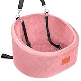 Lealchum Dog Car Seat for Small Dogs Up to 30 Lbs,Ultra Soft Fabric Fill in Comfy Memory Foam,Happy Pet Ride,2 Safety Dog Leashes,Fully Detachable and Washable,Anti Slip Base(Pink)
