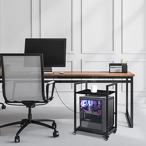 Yierya Upgrade Printer Stand, Computer Tower Stand, 2-Tier Printer Cart Under Desk With Storage, Machine Cart With Wheels And Adjustable Table Top, Heavy Duty Storage Rack For Office And Home(Black) #TOP4