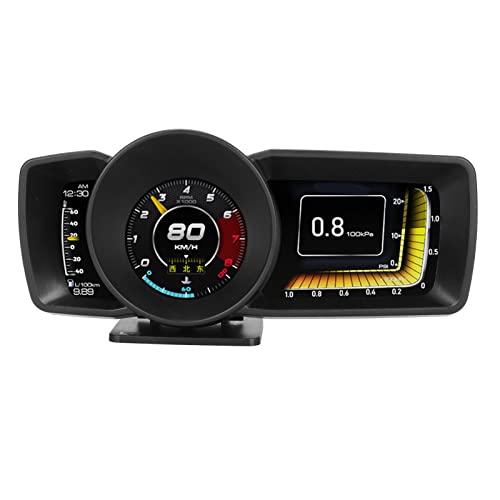 Car Dashboard, OBD2 Gauge HUD + Universal GPS Speedometer 3 LCD Screen Multifunction Digital Speed Meter, Speed KM/H Voltage Oil Temperature Pressure OBDii Faulty Code, for