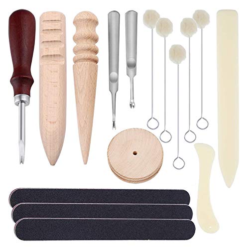 JIELUO DIY Lederen Craft Tool Kit - Edge Skiën Beveler, Edge Slicker Burnisher, Wol Daubers DIY Craft Tool (16 stuks)