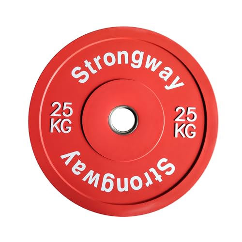 Strongway® Olympic 50KG 70KG 100KG Bumper Weight Plates Sets with 6FT 7FT Barbell - Colour Coded 2 Inch (2") / 50mm Hole - Rubber Coated Cast Iron (70KG SET + 7FT BAR)