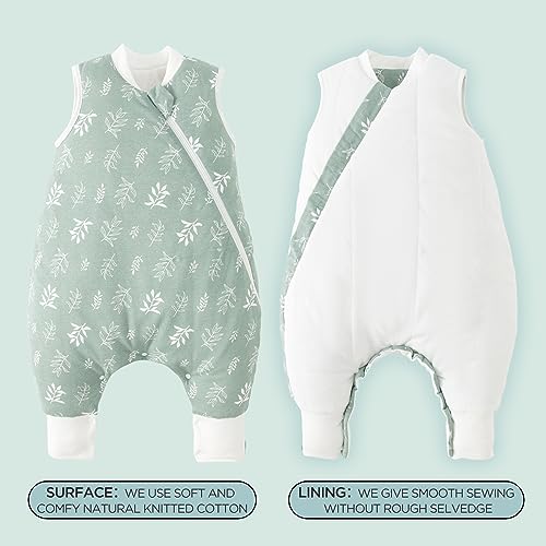 Image of Duomiaomiao 1.5 TOG Toddler Sleep Bag 12-24 Months 100% Cotton Four Season Side Open Zipper Baby Sleep Sack with Feet, Breathable Toddler Wearable Blanket