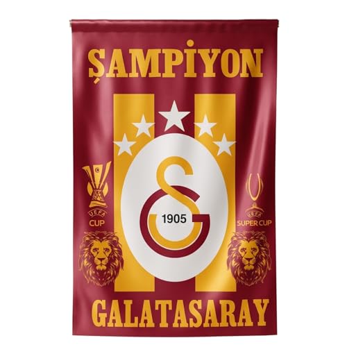 Galata Saray Bayrak Fan Fahne 1905 Rot Gelbe Fußball Vereinsflagge mit Löwen Motiv Champions Design Dekorative Fanflagge für Wand Zimmer Stadion und Feier (150x100cm)