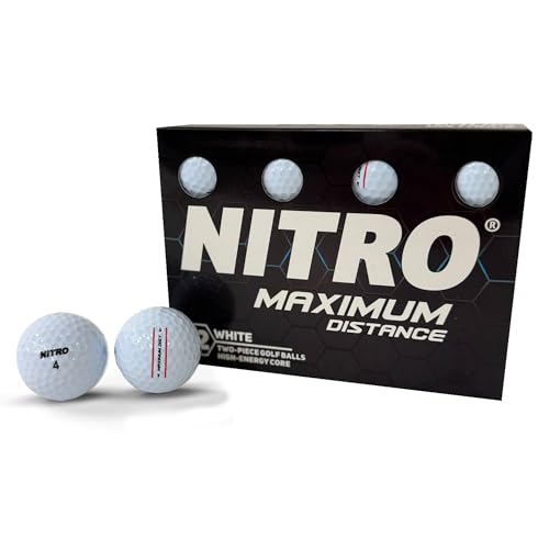 Nitro (12PK) All Levels Maxium Distance Titanium Core 85 Compression High Velocity Spin Control Long Distance Golf Balls USGA Approved-Total of 12-White