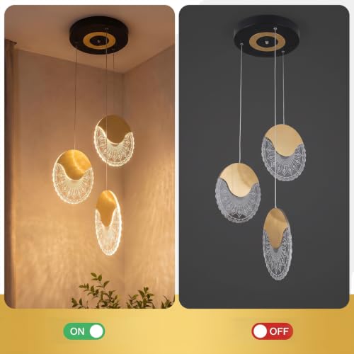 Image of Lamp master 3 Lumiround Modern LED Pendant Light | Premium Gold Finish Acrylic Hanging Ceiling Light | Adjustable Height | Decorative Chandelier for Living Room, Bedroom, Dining Room | Warm White