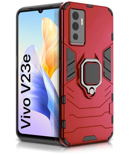 Image of WOW IMAGINE Shock Proof Back Case Mobile Cover for Vivo V23E 5G | for Vivo Y75 4G (Tough Armor | Hybrid PC + TPU | Full Protection with Ring Holder & in-Built Kickstand | Red)