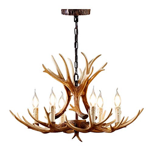 Hottest Sale BAINUO Resin Antler Chandelier 6 Light Rustic Deer Antler Chandelier Vintage Style Antler Pendant Hanging Light for Living Room Bedroom Kitchen Dining Room Bar, Brown, BN1009A-6