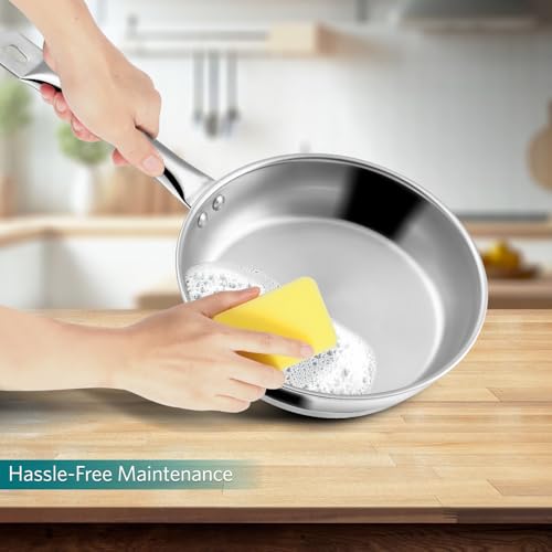 Image of VAYA Hautechef Stainless Steel Impact Bonded Fry Pan 24cm (2.0L) with Triply Bottom, Induction & Gas Stove Compatible, Durable Cookware, Must Have Cooking Utensils, Silver