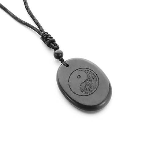 Yin Yang Shungite Pendant Necklace - Natural Stone for Negative Energy Protection with Adjustable Black Cord, Healing Crystal Je