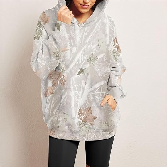 Womens Camo Hoodies Maple Leaf Print Oversized Hooded Camo Sweatshirt,Maple Leaf Print Pullover Tops with Pocket - Image 5