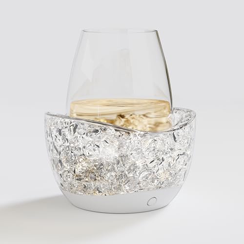 Enfriador de vino para copas sin tallo, mantiene tus copas de vino frías, 10 modos de luz de color, accesorios esenciales para el vino separables(blanco)