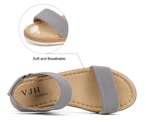 Image of VJH confort Women's Flat Sandals Open Toe Elastic Ankle Strap Slip on Comfy Low Wedge Sandals