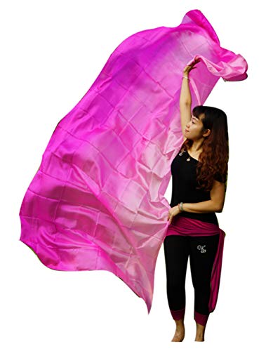 Winged Sirenny Velo Gradiente Danza Vientre Tribal Fusión, Seda Natural Rectangular 2.7x1.1m, Bolsa Transporte y Bordes Enrollados Mano, degradado rosa