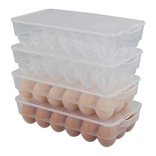 Eagrye 4-Pack Clear Plastic Refrigerator Egg Holder Organizer For 18 Eggs #TOP6