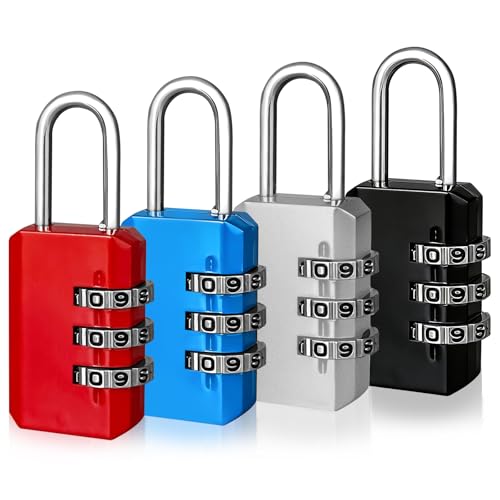 TAIVIN 4er-Pack Zahlenschloss Vorhängeschloss Klein 3-Stellige Schloss mit Zahlencode für Koffer Fitnessstudio Reisen Schulspinde (Mehrfarbig*4)