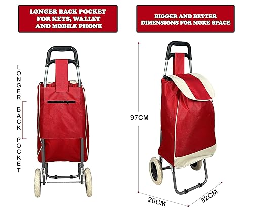 Image of Multipurpose Foldable Shopping Trolly with Removable Bag Shopping Cart for Grocery, Fruit, and Vegetable (SD-1) (Red)
