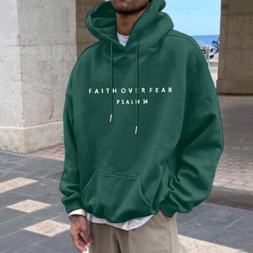 Faith Over Fear Hoodies for Men Graphic Christian Drawstring Religious Sayings Hooded Sweatshirt Pullover with Pocket3